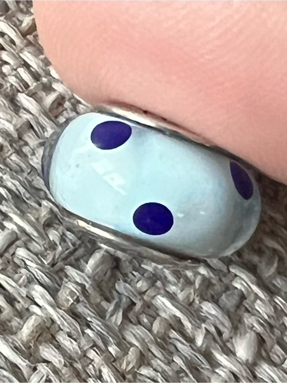 Pandora Light Blue Glass Polka Dot Dome Charm with Navy Accents
